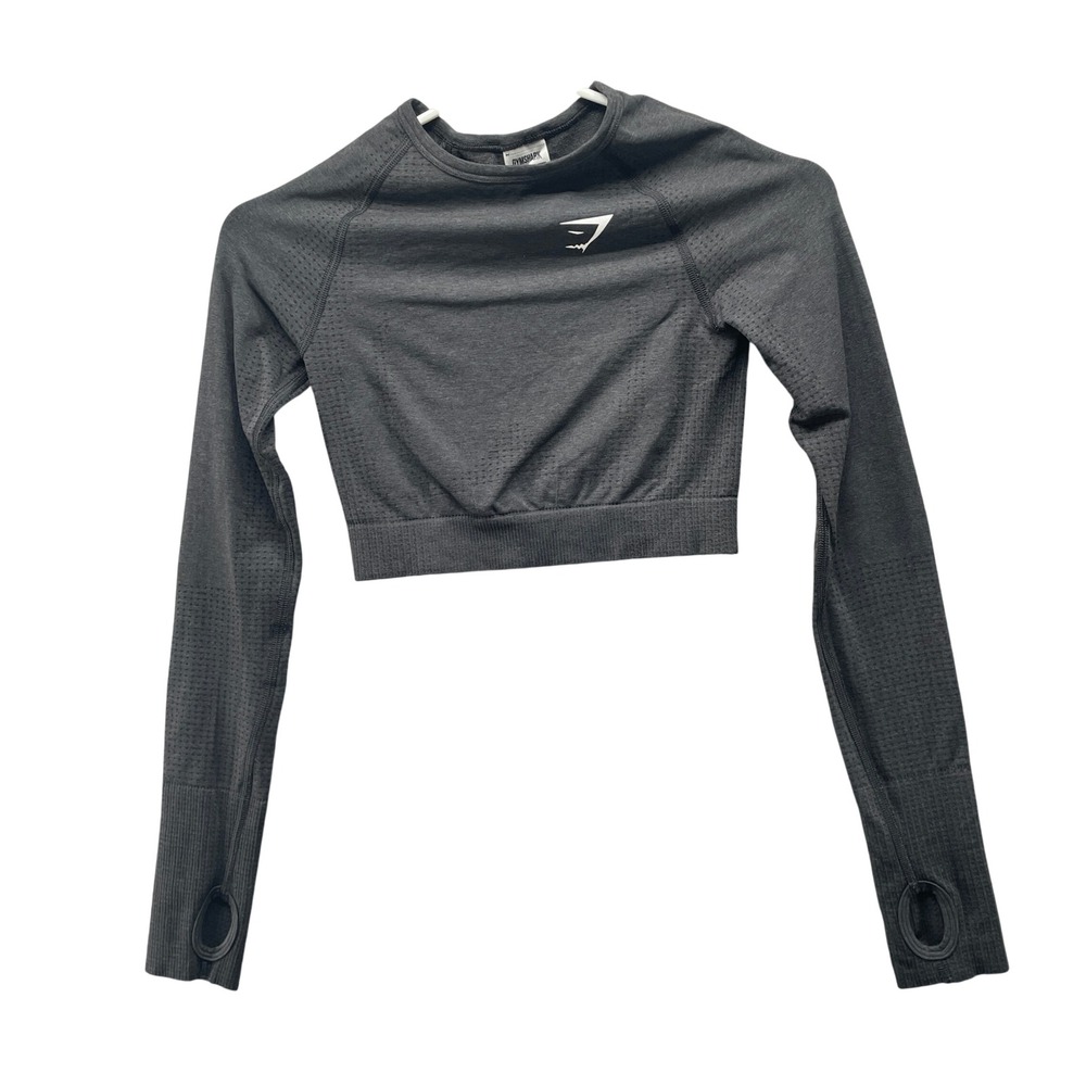 Gymshark Vital Seamless 2.0 Crop Top Womens XS Black Seamless Long Sleeve